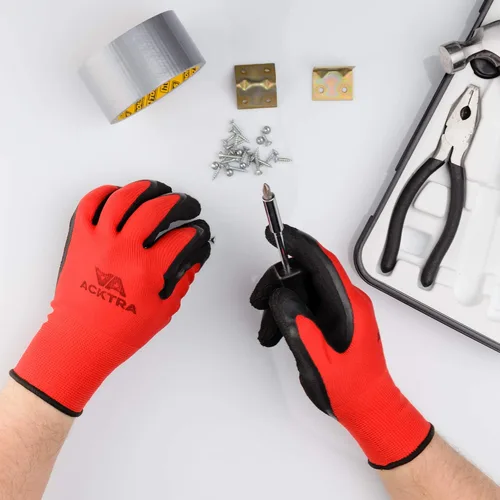 Vista 5 de ACKTRA - Guantes de trabajo de nailon recubiertos de poliuretano premium, 12 pares, puño tejido, para jardinería y uso general, para hombres