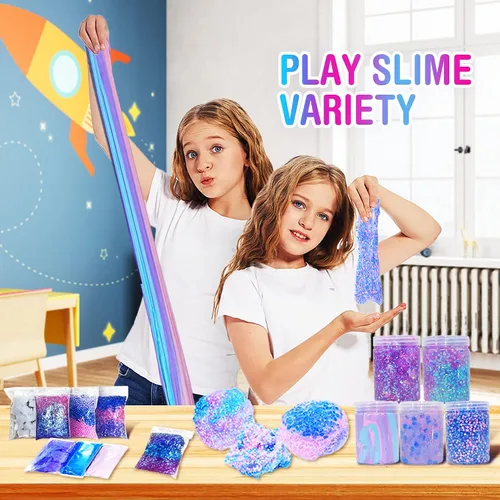 Vista 3 de Kit de slime de unicornio para niñas de 4 a 12 años, suministros para hacer slime de mantequilla, confeti de caramelo, crujiente y crujiente, espuma