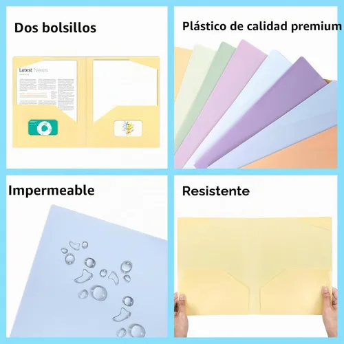 Vista 5 de EOOUT 24 carpetas de plástico con bolsillos, carpetas de bolsillo resistentes, carpetas de archivos de 2 bolsillos con 2 soportes para tarjetas