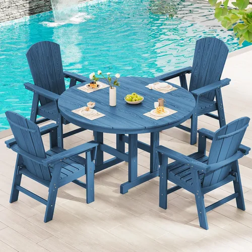 Vista 29 de SERWALL Juego de sillas de comedor Adirondack para exterior, conjunto de 2, sillas de patio de HDPE resistentes a todo clima, color negro