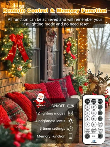 Vista 3 de Luces de Navidad controladas por voz con control remoto, cadena de 300 luces LED de 99 pies para interiores y exteriores con 12 modos, 3
