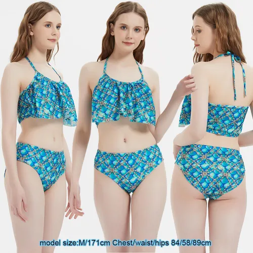Vista 5 de JQGBBOX Conjunto de bikini con cola de sirena para natación, para niñas, niños y adultos, traje de baño familiar