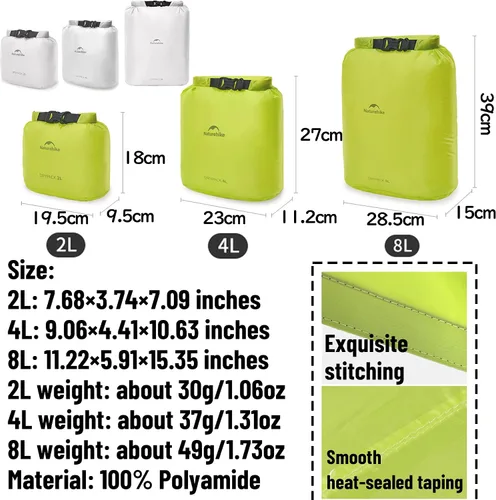 Vista 6 de windhike Naturehike - Bolsas secas ultraligeras con válvula de aire al vacío, bolsa impermeable enrollable para almacenamiento de compresión