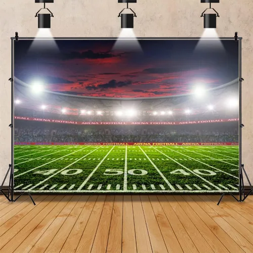 Vista 4 de Telón de fondo de campo de fútbol de 5 x 4 pies para fotografía, campo de fútbol americano, competición deportiva, auditorio, campo de fútbol