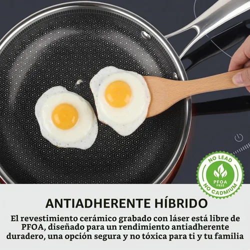 Vista 2 de imarku 8-Inch Frying Pan Non Stick with Lid, Ceramic-Coated Stainless Steel