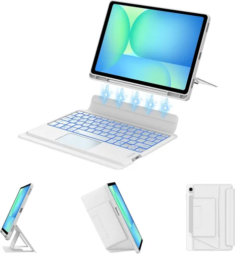 Vista 18 de Funda de teclado para Samsung Galaxy Tab S7 FE (5G)/S8 Plus/S7 Plus de 12.4 pulgadas Teclado Bluetooth magnético desmontable Funda protectora