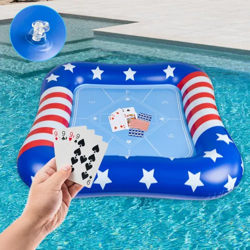 Vista 5 de succulentlovers Mesa de cartas inflable grande para piscina con naipes impermeables – 41 pulgadas impermeable para piscina, mesa de juegos flotantes