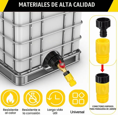 Vista 6 de Adaptador de asas Ibc, válvula doble roja, 1/2 '' macho Npt a 3/4 '' Ght Válvula Ibc para tanque de agua de 275-330 galones, válvula de grifo