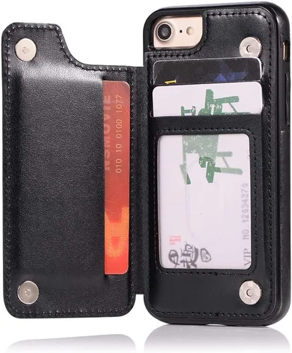 Vista 5 de Asuwish Funda para iPhone 7/8, iPhone SE 2020/2022 con protector de pantalla de vidrio templado, cartera abatible con soporte para tarjetas, doble