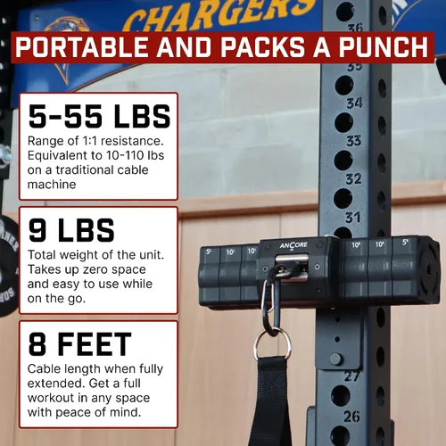 Vista 8 de Ancore Pro: Máquina de cable para gimnasio en casa Sistema de entrenamiento portátil para entrenamiento de fuerza Viene con soporte para rack