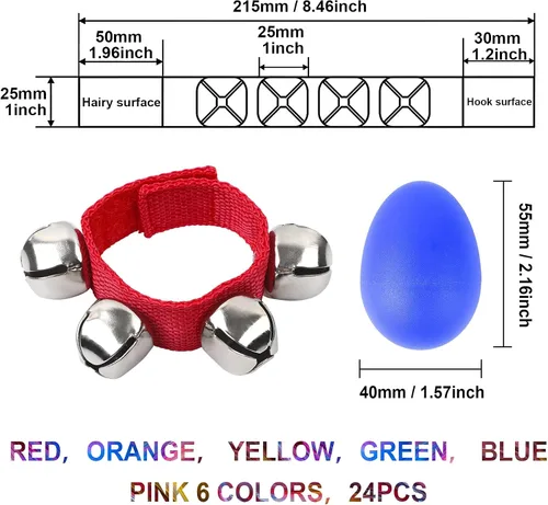 Vista 2 de Augshy 24 paquetes de instrumentos musicales agitadores para niños, 12 paquetes de coctelera de huevos y 12 paquetes de muñequera Jingle Bells