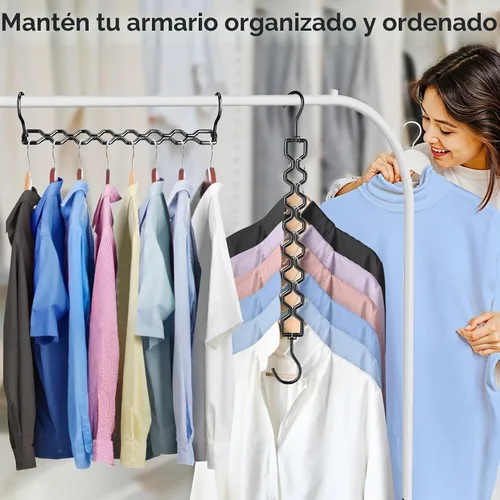 Vista 6 de Paquete de 3 perchas ahorradoras de espacio para ropa, resistentes, capacidad de 30 libras, perchas mágicas ahorradoras de espacio de metal