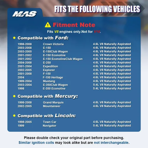 Vista 4 de MAS Juego de 8 bobinas de encendido DG508 y bujías Motorcraft SP493 compatibles con motores Ford Lincoln Mercury 4.6L DG457 DG472 DG491 F523