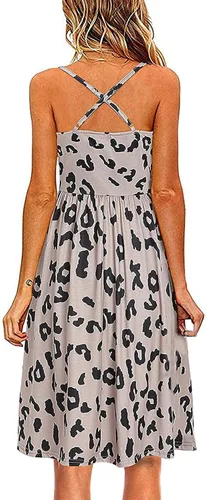 Vista 3 de Ashowlaco Vestidos casuales de verano para mujer, cuello en V, tirantes delgados, vestido midi bohemio, vestido con vuelo y bolsillo