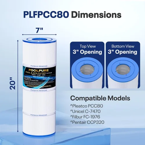 Vista 2 de POOLPURE Filtro de piscina PLFPCC80 reemplaza a Pentair CCP320, Pleatco PCC80-PAK4, Ultral-A5, Unicel C-7470, R173573, Filbur FC-1976, 178580