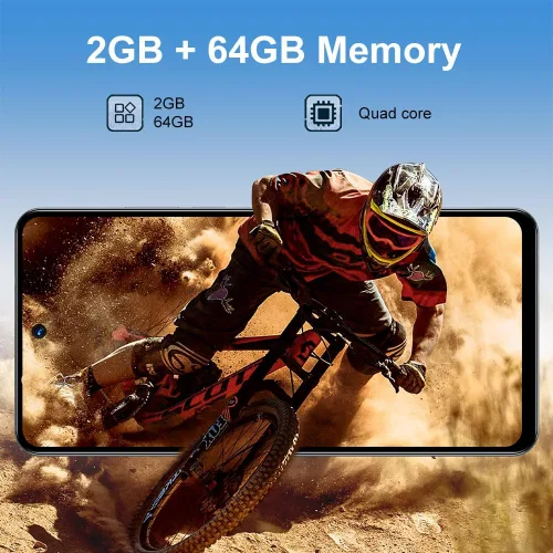 Vista 4 de Teléfono Android desbloqueado 2G+64G, pantalla HD de 6.56 pulgadas, teléfono celular de red 3G, Dual SIM Dual Standby, Android 8.1 Smartphone, Negro