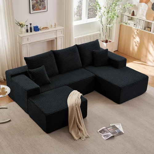 Vista 43 de Lakifun Sofá en Forma de L de 107" con Otomana, Seccional Modular Moderno Sofá Cómodo en Forma de U Nube, Asiento Profundo, Chaise Longue Cama