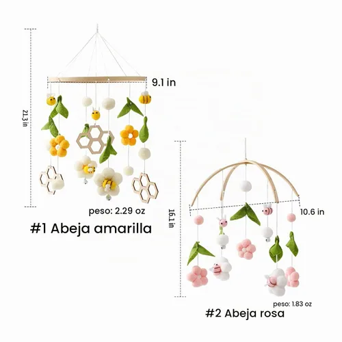 Vista 6 de Móvil de madera de la cuna de la campana de la cama del carillón de viento, móvil rosado neutro del techo