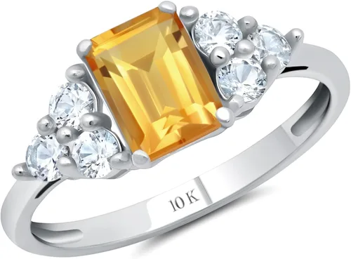 Vista 24 de MAX + STONE Anillos de piedras preciosas de oro de 10 quilates para mujer, anillo de aniversario con piedra natal de corte esmeralda, anillo