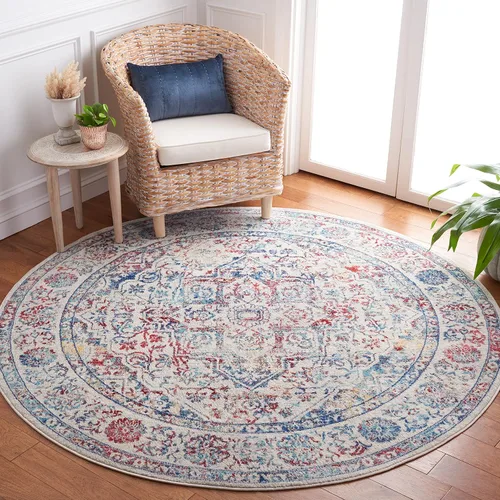 Vista 35 de Safavieh - Alfombra de 2 x 4 pies de la colección Brentwood color marfil y azul marino, alfombra que no suelta pelusas con diseño desgastado