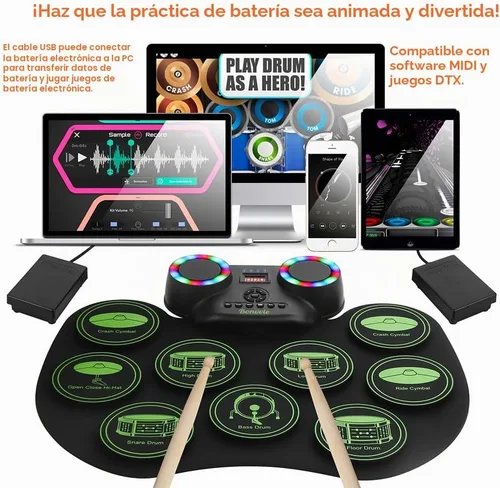 Vista 2 de Kit electrónico de tambor electrónico, tambor enrollable con batería MIDI
