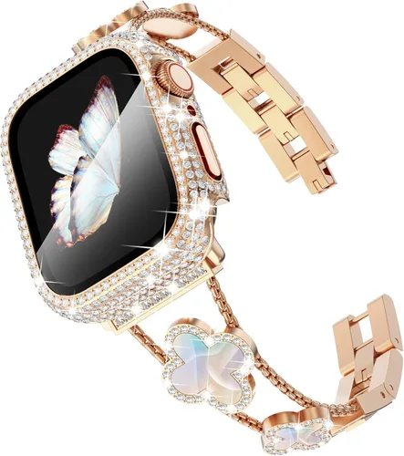 Vista 11 de Surace - Correa compatible con Apple Watch de 1.50 pulgadas para mujer, correa de metal con diamantes de imitación y circón en acero inoxidable