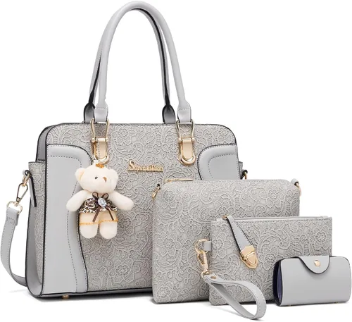 Vista 54 de Bolsos de mano de moda para mujer, bolsa de hombro, asa superior, bolsa de mano, juego de 4 piezas