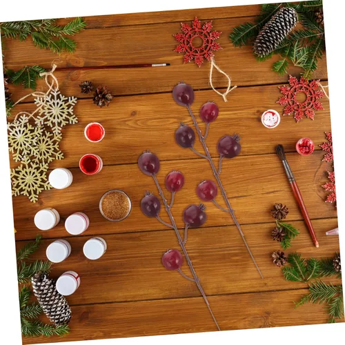 Vista 3 de ABOOFAN 3 piezas de esquejes de granada simulados, decoración de frutas, flores artificiales para decoración de árbol de Navidad, mini agujas
