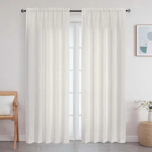 Vista 38 de Cortinas de lino para dormitorio y sala de estar de 96 pulgadas de largo, juego de 2 paneles, con bolsillo para cortinero, filtrado de luz, textura