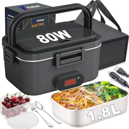 Vista 9 de Fiambrera eléctrica, calentador de alimentos de 100 W, lonchera térmica rápida para adultos, lonchera de calefacción portátil de 1.8 L, 12/24 V/110