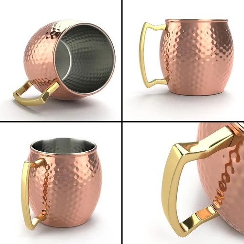 Vista 5 de taza para Moscow Mule, revestida en acero inoxidable, de 16 onzas, Hammered