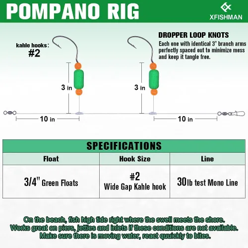 Vista 4 de Aparejos Pompano para Pesca de Surf en Agua Salada con Gancho de Doble Círculo y Espacio Amplio - Juego de 6 Accesorios de Pesca de Surf