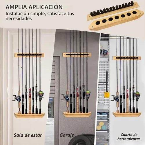 Vista 6 de THKFISH Bastidores de caña de pescar para garaje de madera, caña de pescar, tienda de 7 combos de caña de pescar, 1 par Estante vertical