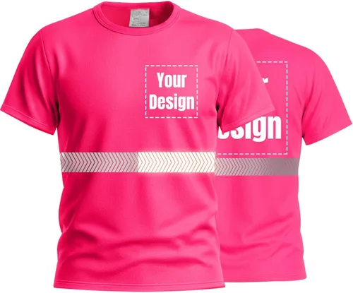 Vista 15 de Camiseta Hi Vis con tira reflectante de alta visibilidad, camisetas de seguridad personalizadas para tu logotipo, camisas de trabajo al aire libre