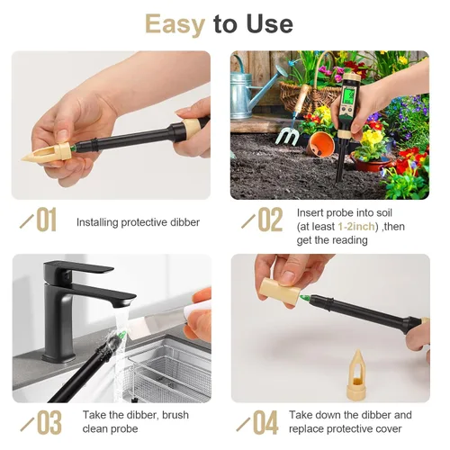 Vista 5 de Medidor de pH de suelo para alimentos, probador de pH de agua Bluetooth para suelo e hidropónico, medidor de pH y temperatura digital para mermelada
