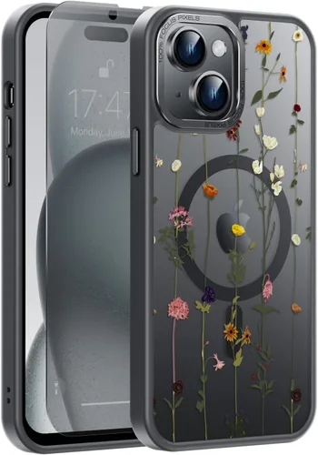 Vista 76 de Goodon para iPhone 15 Pro Max con protector de pantalla de privacidad, compatible con Magsafe, funda translúcida mate a prueba de golpes - Linda