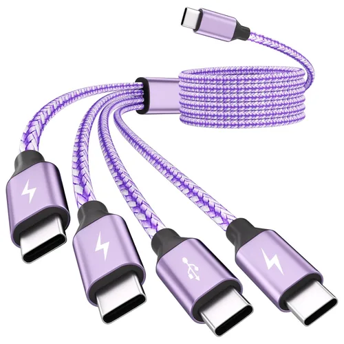 Vista 13 de Cable de carga múltiple 4 en 2, cable USB C a USB C con 4 X tipo C, cable de carga de teléfono de viaje para iPhone 17/16/15, Galaxy, Android
