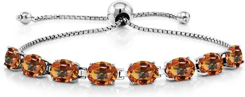 Vista 116 de Gem Stone King Pulsera de plata de ley 925 con piedra natal ovalada de 0.276 x 0.197 in para mujer, totalmente ajustable hasta 9 pulgadas
