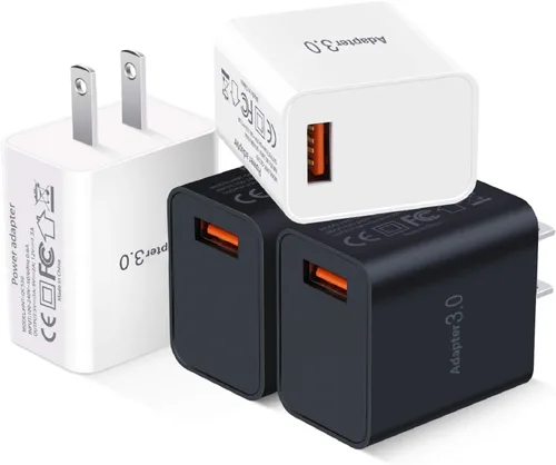 Vista 7 de Cargador de pared USB 3.0 de carga rápida [paquete de 4] Bloque de carga rápida de 5 V 3 A, adaptador de corriente QC de 18 W para soporte de Negro