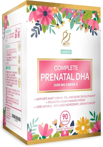 Vista 4 de ACTIF DHA prenatal completo con 1500 mg de omega-3, 100% DHA orgánico, EPA - Sin OMG, 90