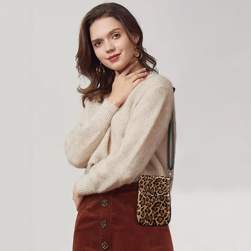 Vista 6 de Bolso cruzado pequeño de leopardo marrón para teléfono celular