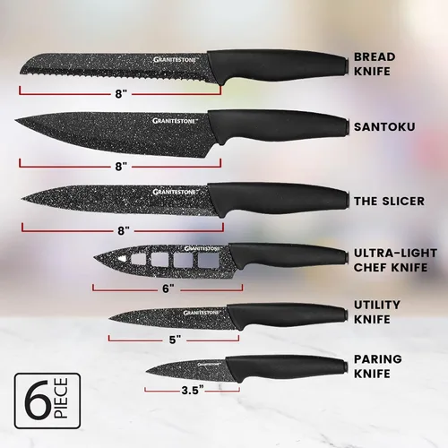 Vista 4 de Nutriblade - Juego de cuchillos con bloque de Granitestone de cocina profesional, 6 piezas, cuchillas de acero inoxidable ultra afiladas