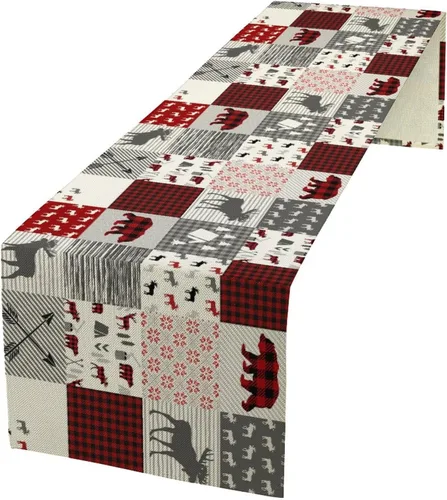 Vista 20 de Camino de mesa de estilo rústico retro, decoración de mesa de cocina, sala de estar, comedor, para el hogar, con diseño de osos, alces, ciervos