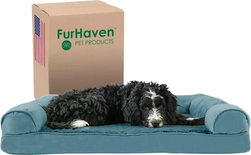 Vista 39 de Furhaven Cama para perro de espuma viscoelástica para perros medianos y pequeños con cojines extraíbles y funda lavable, para perros de hasta 35