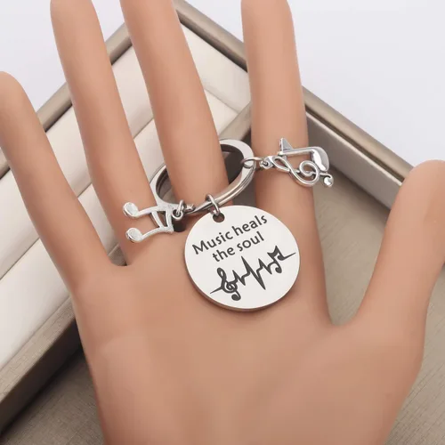 Vista 5 de CENWA Regalo para amantes de la música, joyería temática de músico, música cura el alma, llavero de regalo para profesores de música