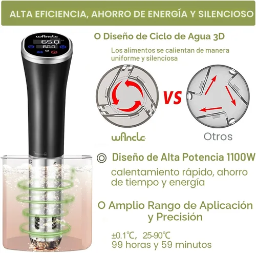 Vista 2 de Sous Vide, Olla de Sous Vide Wancle 1100W IPX7 Circulador de Inmersión Térmico Impermeable Con Función de Reserva, Fácil de Almacenar