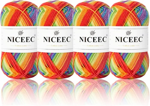 Vista 16 de NICEEC 4 madejas de hilo de algodón suave para bebé, 4 capas, manualidades DIY, peso fingering, hilo para manta para ganchillo y tejido, total 700