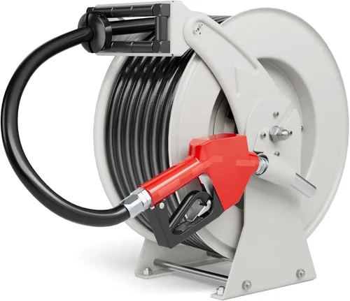 Vista 14 de Carrete de manguera de combustible de 1 pulgada x 33 pies, construcción de acero resistente de 300 PSI con boquilla de reabastecimiento, carrete