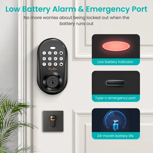 Vista 2 de Cerradura de puerta de entrada sin llave, cerradura inteligente con teclado para puerta delantera, código de teclado electrónico con bloqueo
