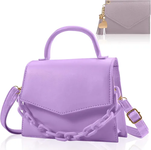 Vista 11 de Bolsos cruzados pequeños para mujeres y niñas, monederos de moda con asa superior con cadena acrílica desmontable